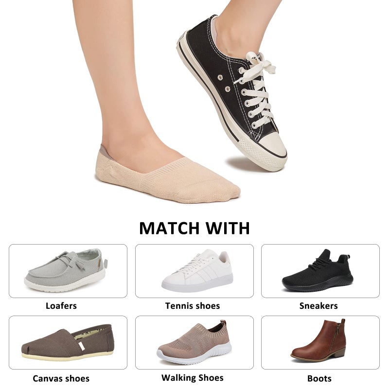 Leotruny 6 Pairs Unisex Thick Cushion Athletic Cotton Non Slip Low Cut Flat Liner No Show Socks (Medium, C04-Black/White/Beige) - Image 5